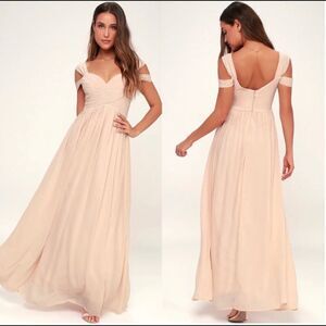 Lulus maxi bridesmaid dress make me move style D15861L lg chiffon off shoulder